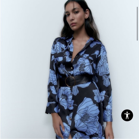 NWOT Zara blue satin floral dress - Picture 2 of 8